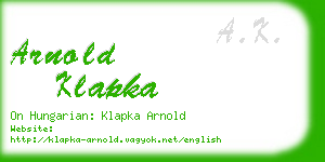 arnold klapka business card